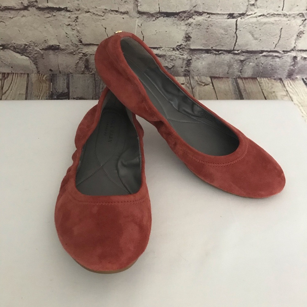 Cole Haan Grand OS Suede Ballet Flats in Rust
